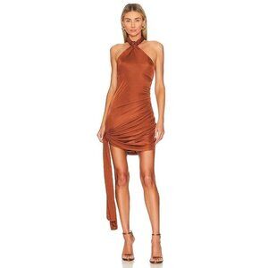GAUGE81 Riga Halter Slinky Dress in Chestnut Brown Large New Womens Cocktail